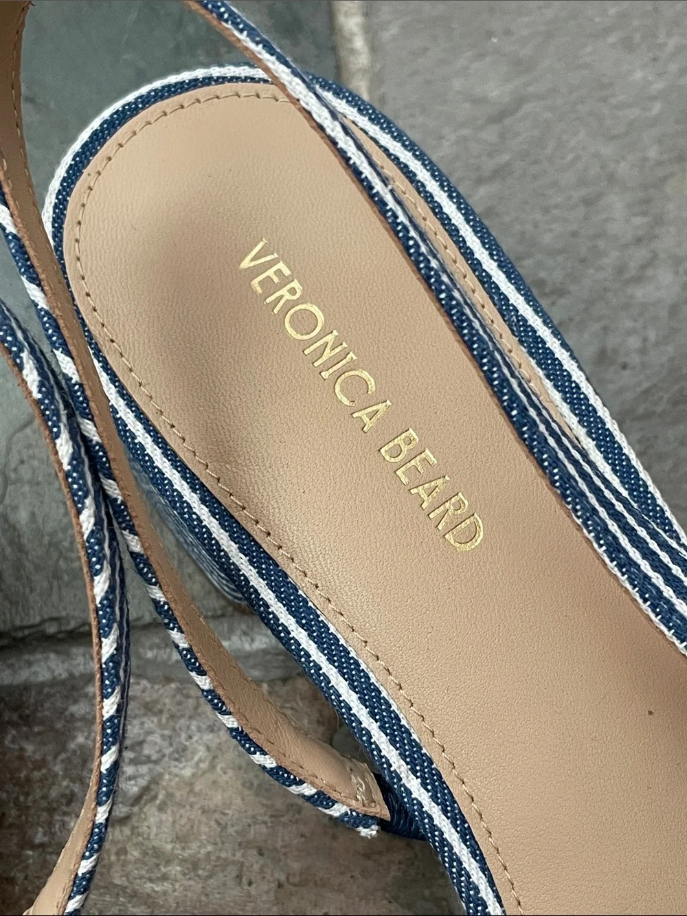 New Veronica Beard Cecile Slingback Pumps Blue White Stripe Low Heel Sz 8